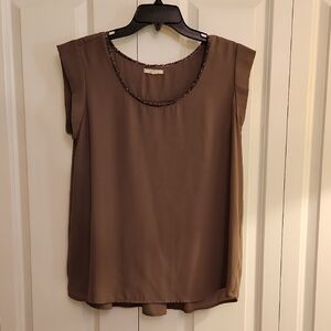 Pleione Brown Cap Sleeve Blouse